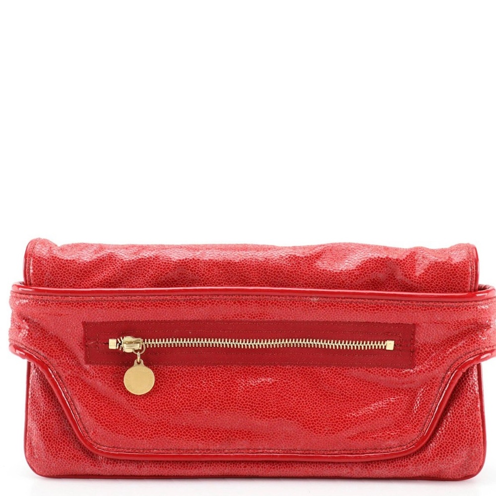 Stella McCartney Appaloosa Clutch in Red Textured Faux Leather gold Hardware